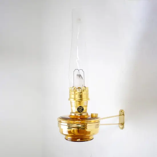 Aladdin Wall Mount Oil Lamp, Genie III Regency Fuel Lighting for Homesteaders or Emergencies, Amber Glass, 19.5 inches tall, Brass Trim {1}