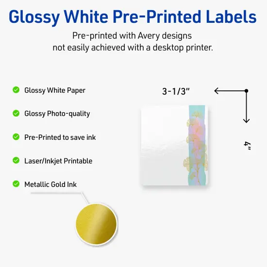 Avery Printable Rectangle Labels with Sure Feed Technology, Pre-Printed Floral Design, Glossy White, 4" x 3-1/3", Laser & Inkjet Compatible, 40 Total, Great for Branding, Marketing, and Events {2}