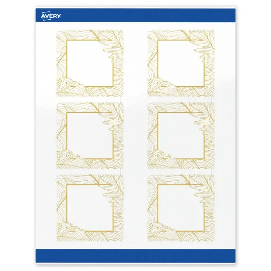 Avery Printable Square Labels with Sure Feed Technology, Pre-Printed Gold Florals, Glossy White, 3" x 3", Laser & Inkjet Compatible, 60 Total, Great for Branding, Marketing, and Events {1}