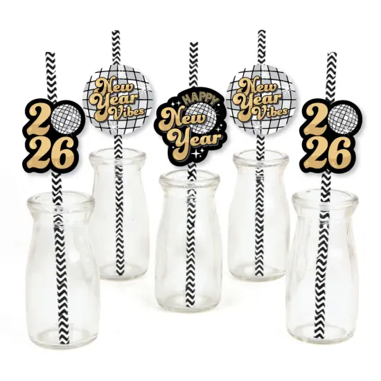 Big Dot of Happiness Disco New Year - Paper Straw Decor - Groovy 2026 NYE Party Striped Decorative Straws - Set of 24 {1}
