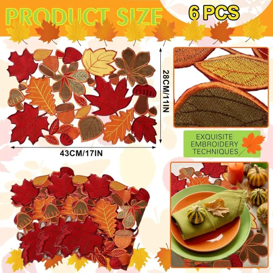 Set of 6 Fall Maple Leaves Placemats - 11 x 17 Inch {2}