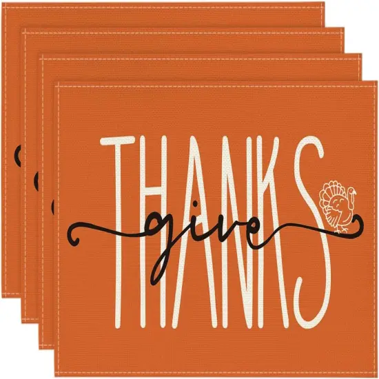 Set of 4 Give Thanks Turkey Fall Placemats - 12x18 Inch (Orange) {1}