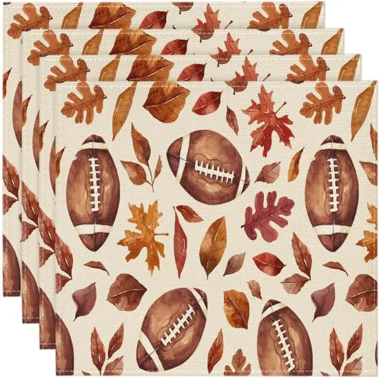 Set of 4 Football Rugby Leaves Fall Placemats - 12x18 Inch (Brown/Orange) {1}