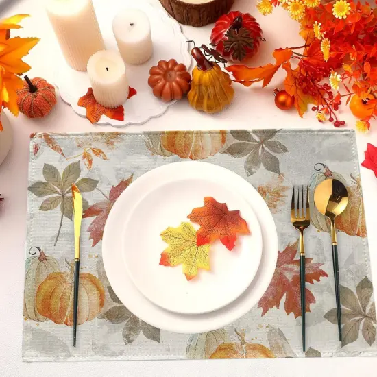 Set of 4 Maple Leaves Pumpkin Placemats - 12x18 Inch {2}