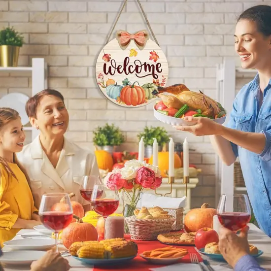 Door Sign Fall Welcome Sign Autumn Pumpkin Wood Door(Pastel shades) {3}