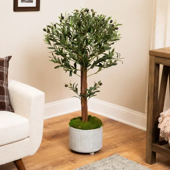 Northlight Artificial Olive Tree with Foliage In a Black Pot - 40" Green {1}