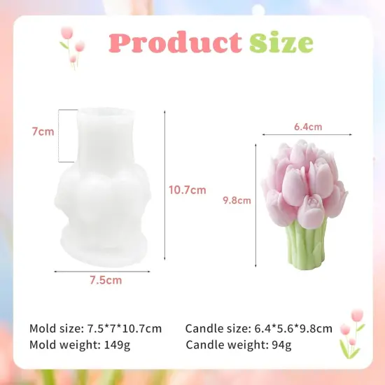 Tulips Candle Mold for Candle Making, 3D Silicone Mold {2}