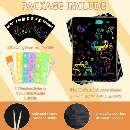 50 PCS Rainbow Scratch Paper Scratch Off Art Crafts {4}