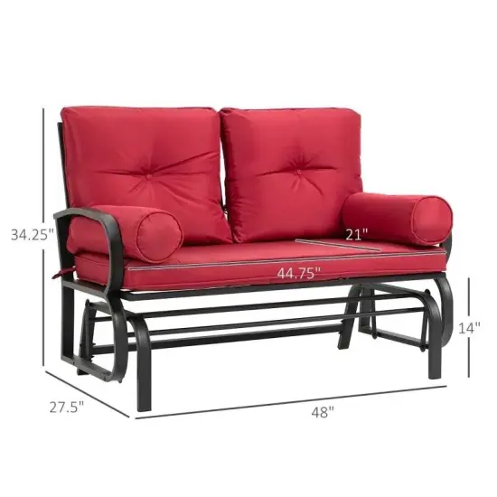 Steel Porch Glider Chair Loveseat with Cushions and Smooth Rocking Motion Red {2}