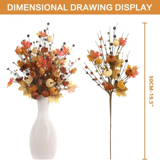4PCS Fall Decor, 19.5Inch Artificial Red Berry/Maple Leaf/Pumpkin Floral Stems Fall Branches Decorations, for Autumn Harvest Weeding Birthday Holiday Home Vase Arrangement Indoor Decor. {3}
