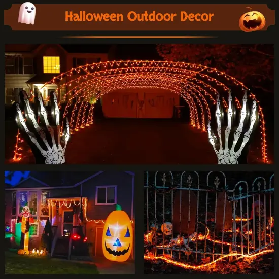 66 ft 200 LED Orange Halloween Solar Lights {3}