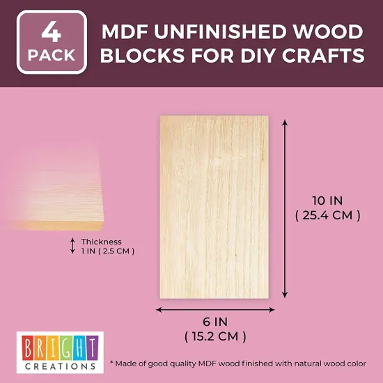 4 Pack Unfinished MDF Wood Blocks for Crafts 6 x 10", Smooth Surface for Crafts, DIY Projects (1 Inch Thick) Brown {2}