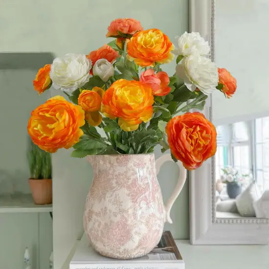 6 Pcs Artificial Flowers - Silk Peony Rose (Orange) {4}