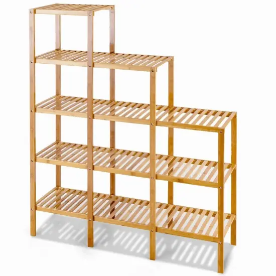 Natural Wicker Freestanding 5-Tier Shelf Rack for Plants Books or Decor Storage Organizer {2}