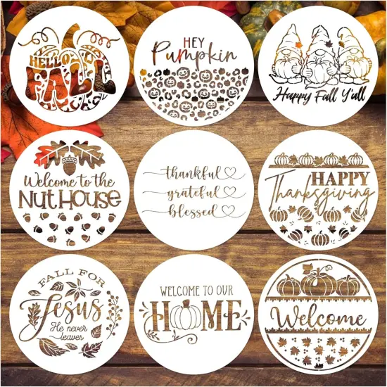9 Pcs Fall Stencil for Painting on Wood, Reusable Thanksgiving Autumn {1}