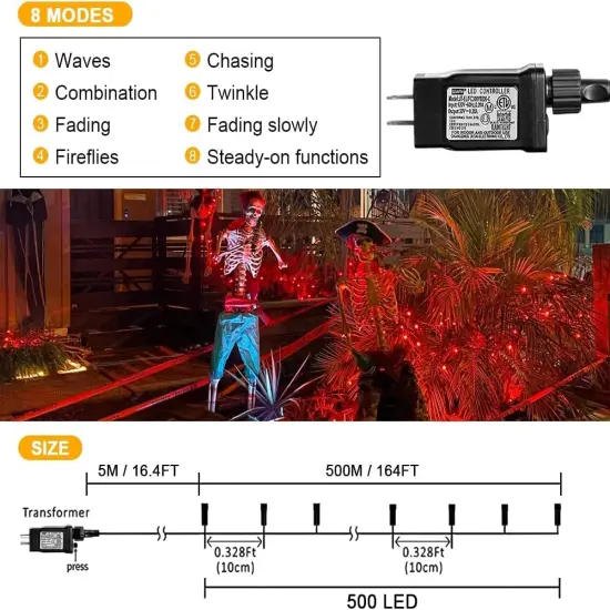 164FT 500 LED Orange Halloween String Lights - 8 Modes {3}