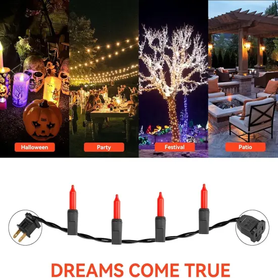 Halloween Lights 100 Counts Black Wire Connectable of Lighting String {5}