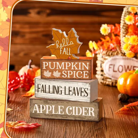 4PCS Wooden Maple Leaf Fall Decor &ndash; Rustic Tiered Tray & Table Centerpiece for Autumn, Thanksgiving, Farmhouse Home Decoration {2}