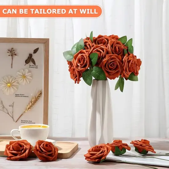 100 Pieces Artificial Foam Rose Flowers Faux Bouquet with Leaves and Stems {2}