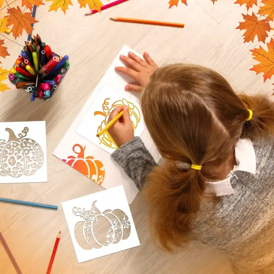 8 Pcs Pumpkin Stencils 8 x 8 Inch Fall Stencils Reusable Thanksgiving {2}