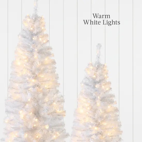 Best Choice Products Pre-Lit White Pencil Christmas Tree w/ Foldable Base, Incandescent Lights {6}