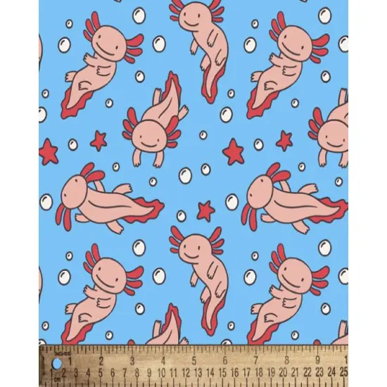 Axolotl Swimming Bubbles Digital Cotton Print Fabric | By the Yard | Sewing and Crafting | 44 inches wide {1}