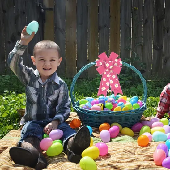 2PCS Wreath Bows Floral Pink Flower Bows for Wreath Easter Wreath Bows Easter Bows for Front Door {4}