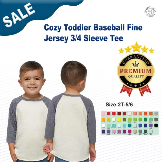 Rabbit Skins&reg; Cozy Toddler Baseball Fine Jersey 3/4 Sleeve Tee - 3330 Vng Hth/Vntg Tr Nvy {3}
