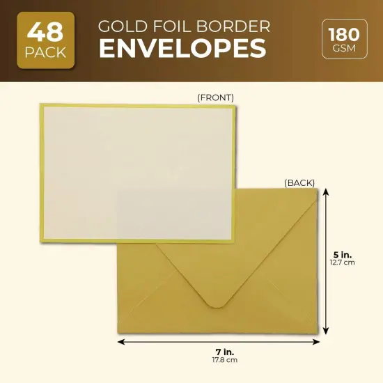 48 Pack Blank Invitation Cards and Envelopes for Thank You Note, Gold Foil Border, 5 x 7 Inch {2}