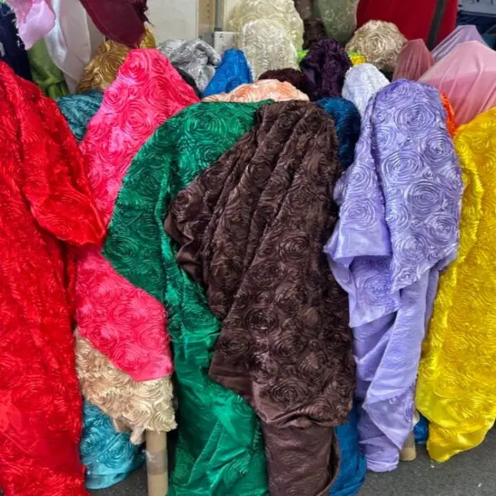 1 Yard Exquisite 3D Rose Design Satin Rosette Ribbon Fabric 54" Width Champagne {3}