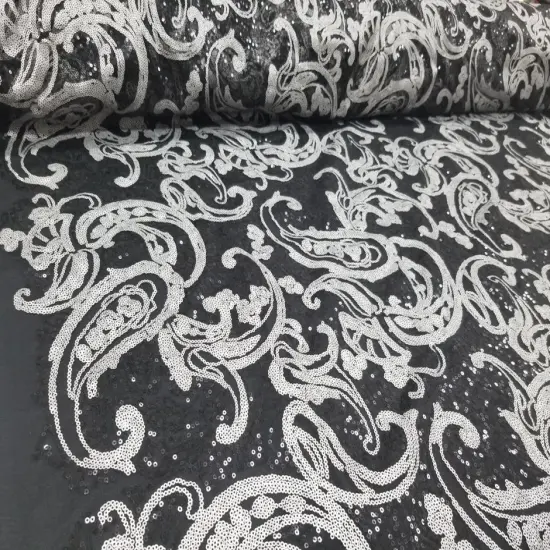 1 Yard Turquoise/Black Elegant Paisley Bridal Lace Fabric With Sequins Embroidery 54 Inch Width {4}