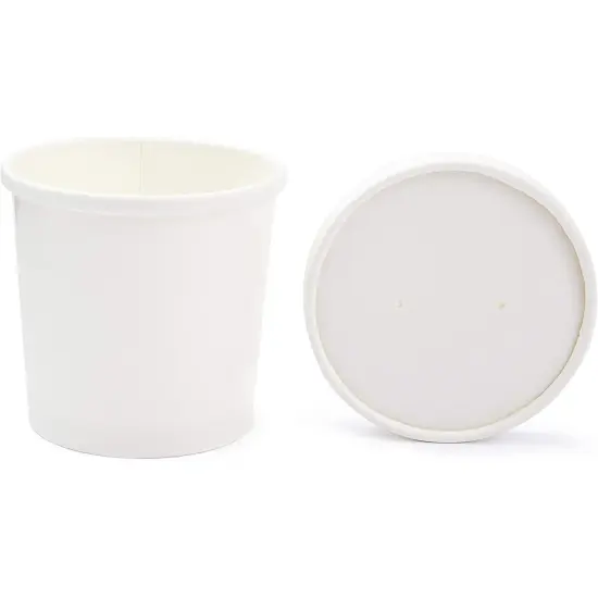 50-Pack 12 oz Disposable Soup Containers with Lids - To Go Paper Bowls for Food, Chili Cups, Ice Cream (White, 3.5x3.6 Inch) {6}