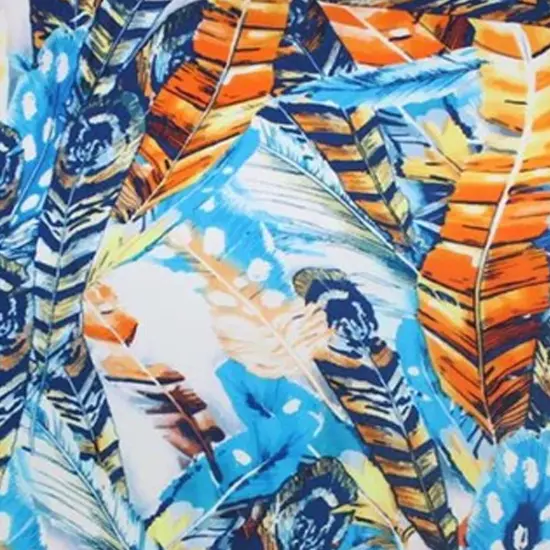 Blue Feathers Printed Spandex Fabric {2}