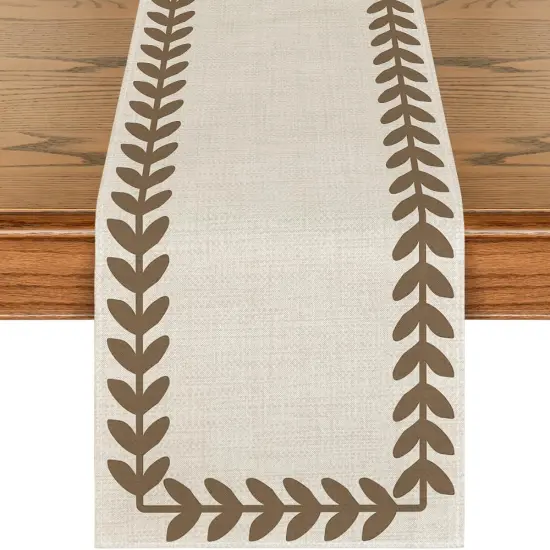 Beige Brown Willow Leaf Table Runner 13x72 Inch {1}
