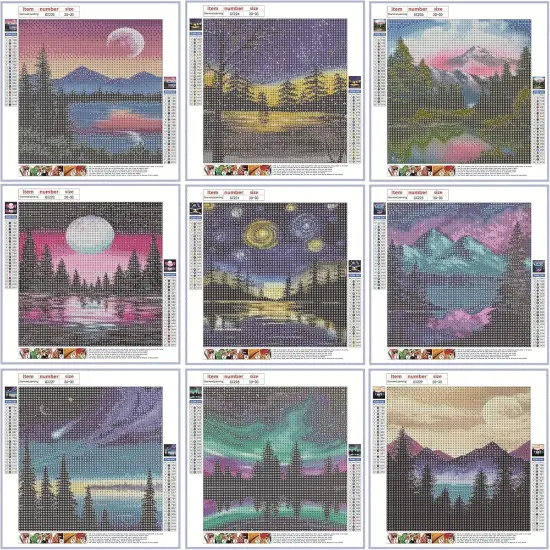 12x12 inch - 9 Pack DIY 5D Diamond Painting Kits for Adults & Kids(Tree,Moon) {2}