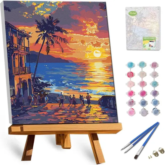 Framed Paint by Numbers Kit for Adults, 12x16Inch Hawaii Sunset {1}