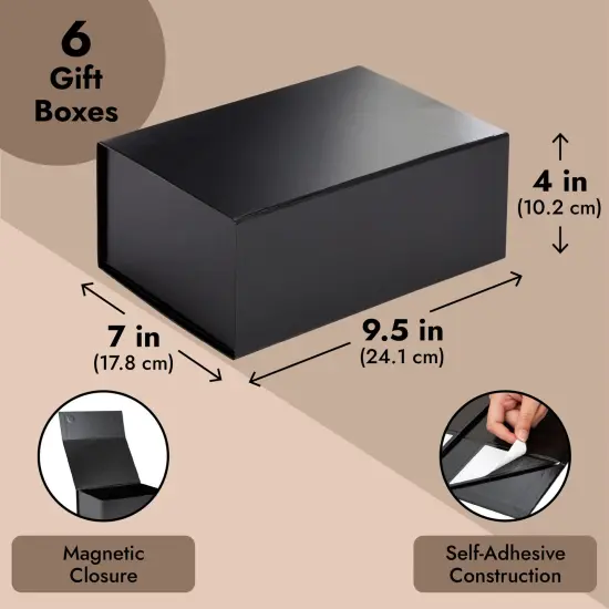 6 Pack Magnetic Gift Boxes with Lids, 9.5 x 7 x 4 Inches for Birthday, Wedding, Groomsman and Bridesmaid Proposal Box (Gloss Black) {3}