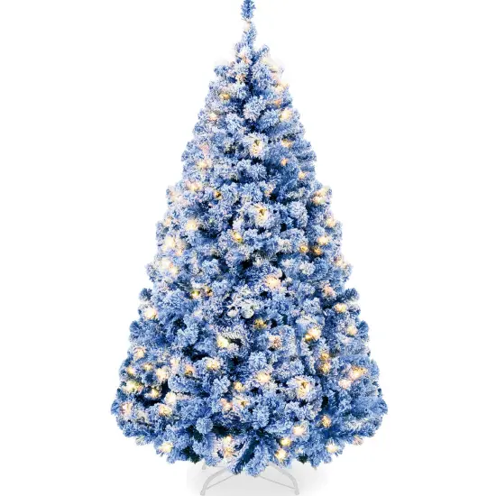 Best Choice Products Pre-Lit Blue Christmas Pine Tree w/ Flocked Branches, Warm-White Lights {7}