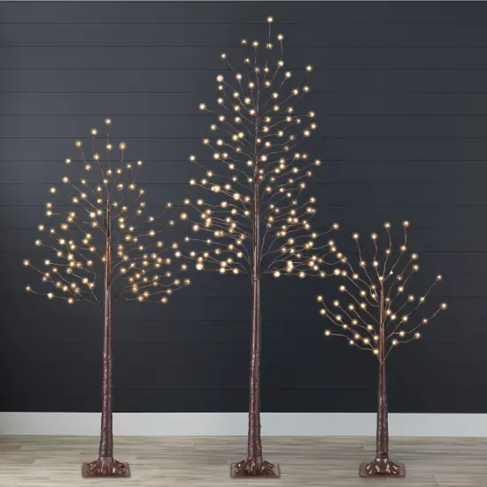 Best Choice Products Set of 3 Lighted Twig Birch Trees, 4ft, 6ft, 8ft w/ 300 LEDs, Warm White, Multicolor Lights {7}