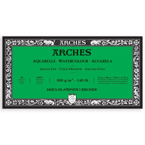 Arches Aquarelle Cold Pressed Watercolor Block 5.9"X11.8"- 140lb, 20 Sheets {1}