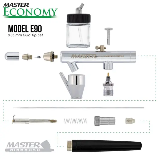 Master Performance E90 Multi-Purpose Precision Dual-Action Siphon Feed Airbrush with Black Handle, 0.35 mm Tip, 3/4 oz Bottle {3}