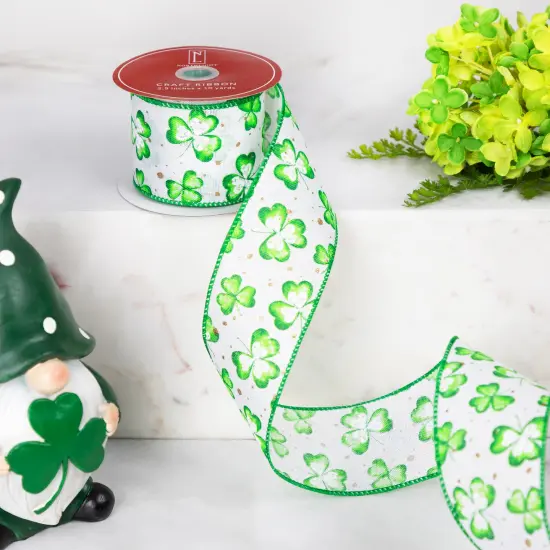 Northlight St. Patrick's Day Shamrocks Wired Spring Craft Ribbon - 2.5" x 10 Yards Green {1}