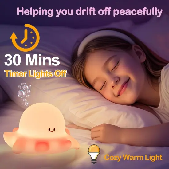 Octopus Squishy Night Light with Timer & Rechargeable {2}