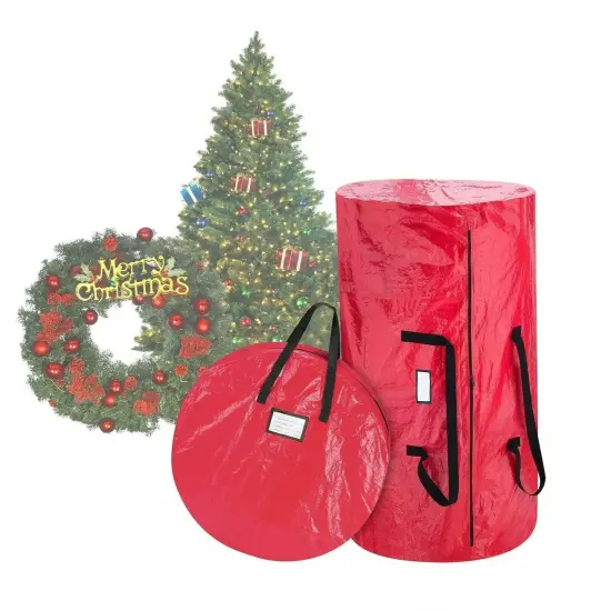 Christmas Tree and Wreath Storage Bag Organizers Zipper with Handles Red {1}