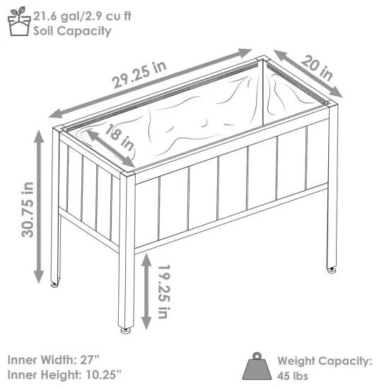 Steel-Framed Acacia Raised Garden Bed - 30.75" H - Natural {3}