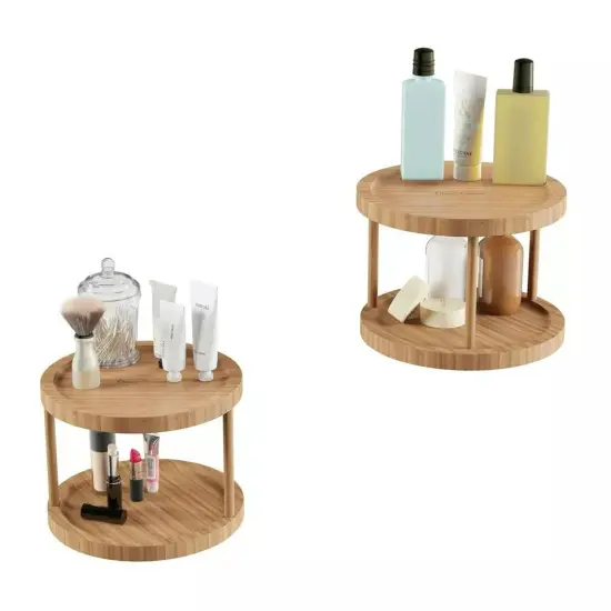 Bamboo 2 Tier Lazy Susan Countertop Cupboard 10 Inch Spices Rack Shelf {2}