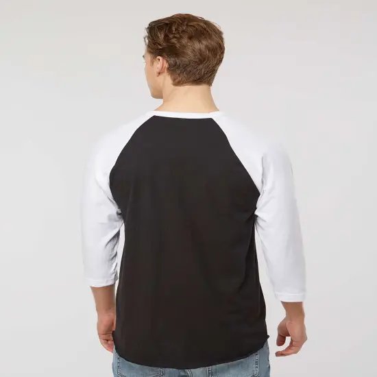 Gildan&reg; Heavy Cotton Raglan Crewneck Three-Quarter Sleeve T-Shirt Sport grey/ navy {7}