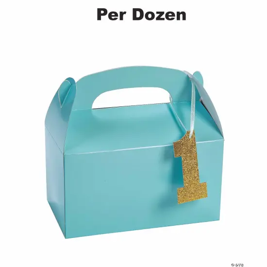 1st Birthday Light Blue Birthday Favor Boxes with Tag - 12 Pc. {1}