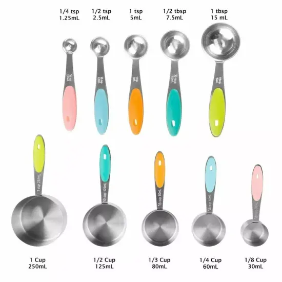 Measuring Cups and Spoons Matching Set Stainless Steel Silicone Handles {3}