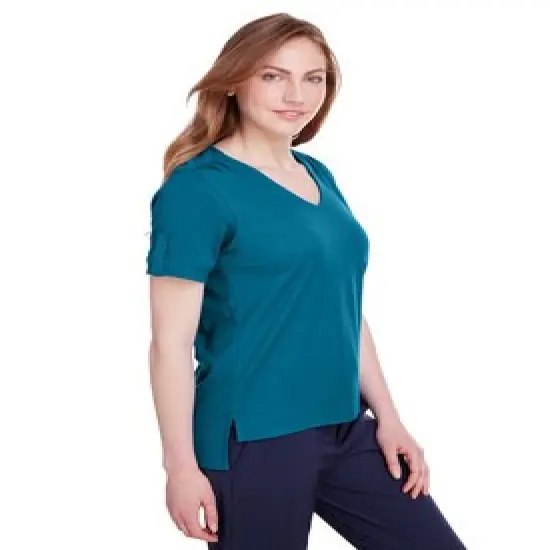 Devon & Jones&reg; CrownLux Performance Ladies Plaited Rolled Sleeve Top Navy {4}